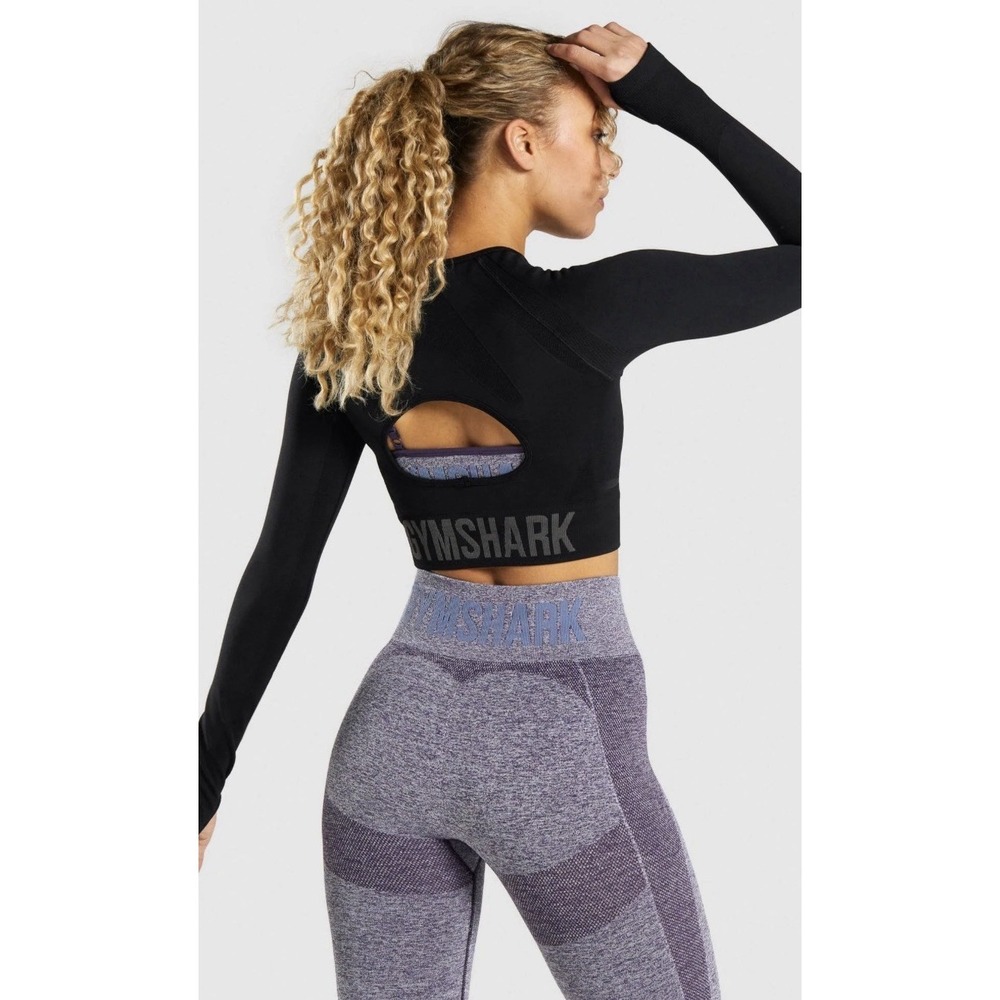 black Gymshark Flex Long Sleeve Crop Top Small